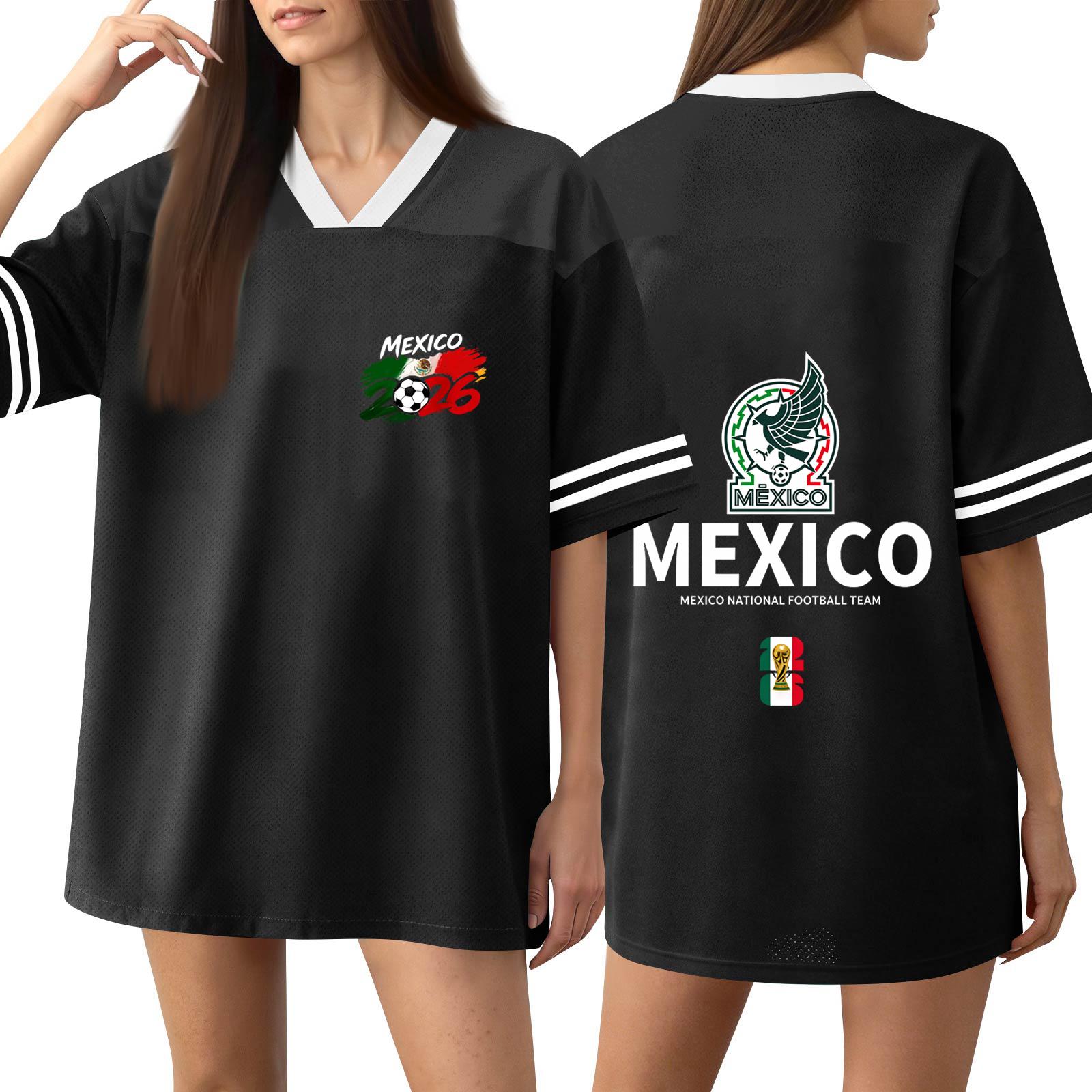 

Women s V Neck Short Sleeve Sports Jersey Shirt Mexico National Football Team Soccer Fan Apparel World Cup 2026 Inspired Design S чёрный