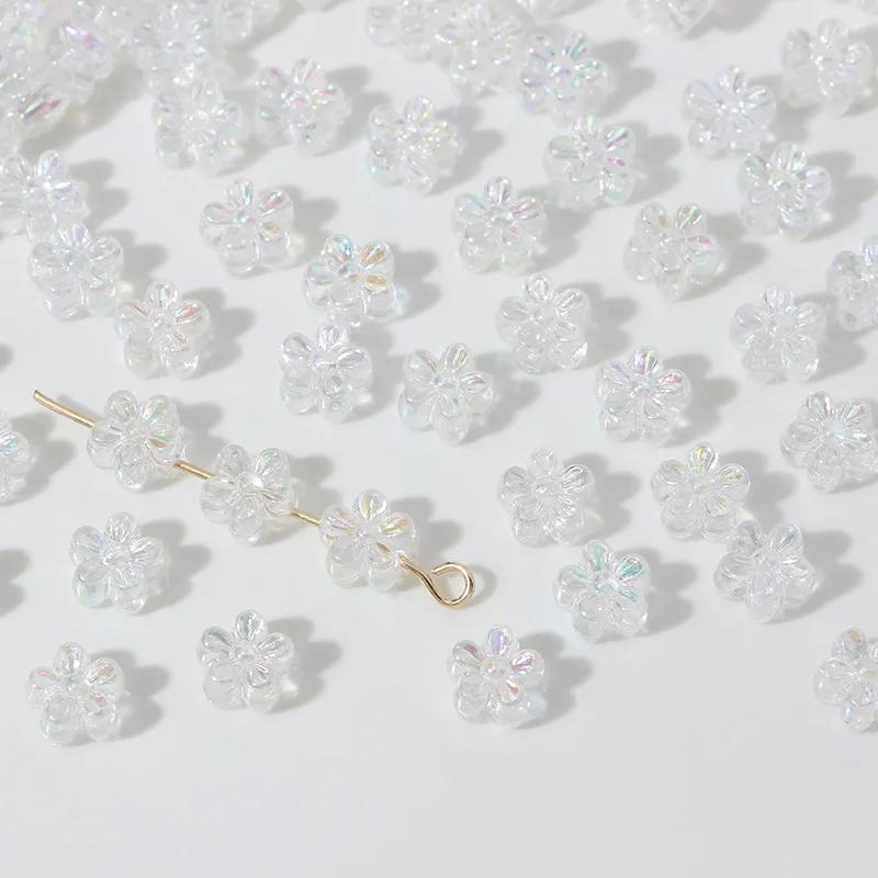 ZW08 ABCai 100pcs 7mm Plating Color Acrylic Flower Charm Beads Tiny Mix Shiny Spacer Bead Jewelry Making Diy Bracelet Material