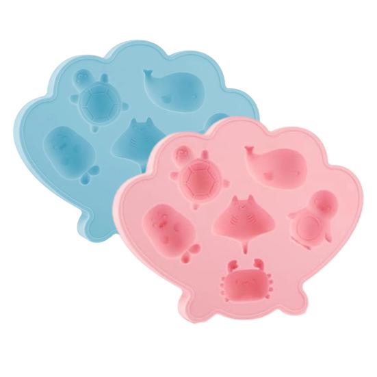 Ocean Animal Silicone Ice Cube Tray Food-Grade Flexible Mold for Seashell Turtle Whale Shapes Easy-Release Fun Ice Maker for Cocktails E