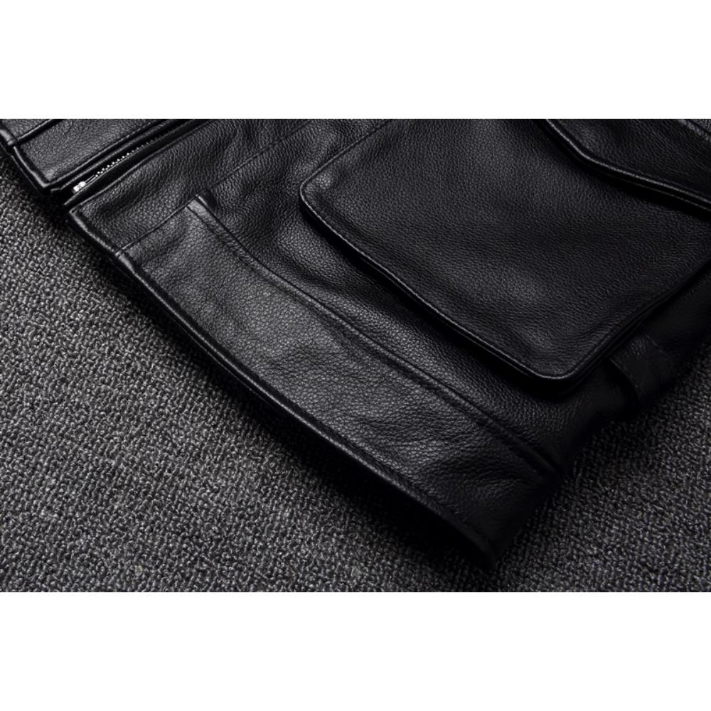 Chinese Size Black Real Cowhide M65 Hunting Leather Jacket Men Genuine Leather Coat Winter Pockets Jackets
