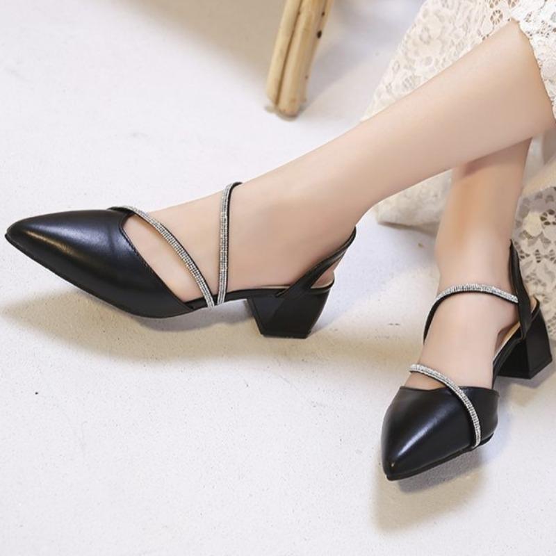 Ladies Baotou Sandals 2025 Summer New Coarse Heel Shoes Diamond Fairy Versatile Skirt Sandals Elegant Fashion Women's Shoes