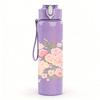 1PC Soft Pink Floral Bouquet 750ml Color Plastic Sports Water Bottle Leakproof Flip Straw Lid Suitable for Sports Office Home Use