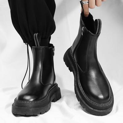 Fashion 2024 Split Leather Chelsea Boots for Men Platform Ankle Boots Male Thick Bottom Motorcycle Boots Spring Mens Chunky Casual Shoes