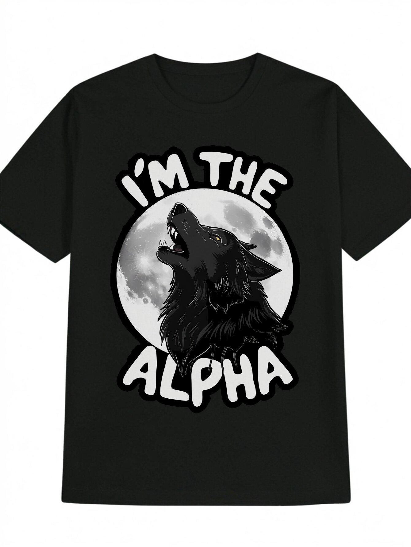 I m The Alpha Wolf Graphic T-shirt - Casual Black Polyester Tee with Bold Howling Wolf Design L