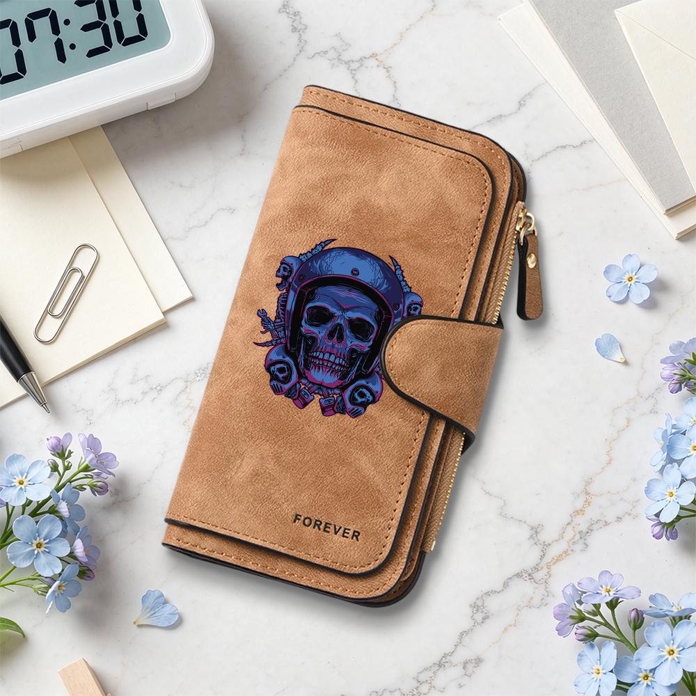 Gothic Skull Print Long Wallet Fashion Portable Card Holder Casual Purse