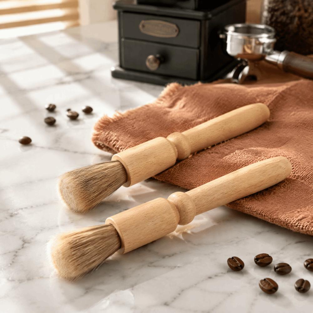 2PCS Long Handle Cleaning Brush Wooden Handle Powder Cleaning Brush  Coffee Machine