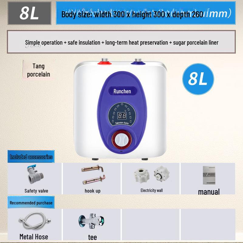 Compact Kitchen Water Heater 6L/8L, Dual Outlets, Enamel Tank, 3-Year Warranty