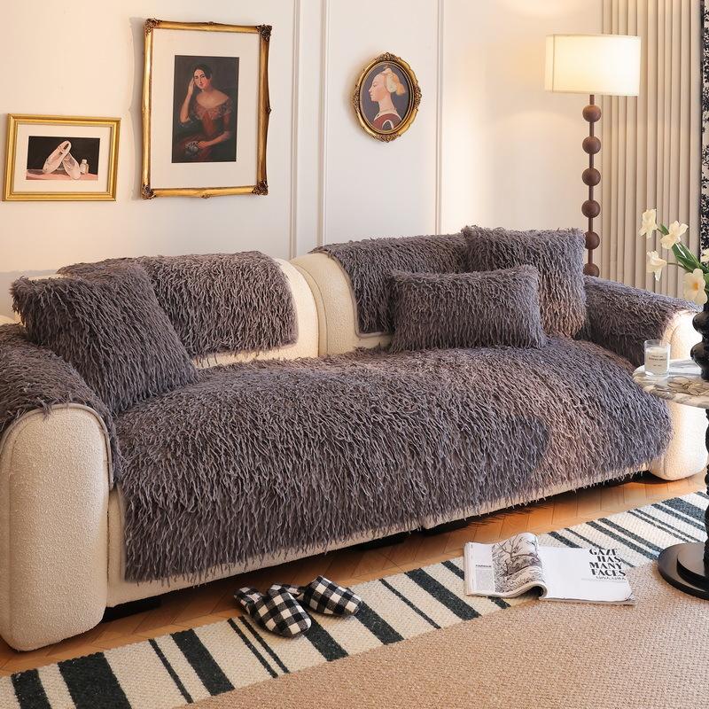 French Premium Plush Sofa Cushion Autumn And Winter New Winter Warm Straight Row Seat Cushion Non-Slip Cover Cloth