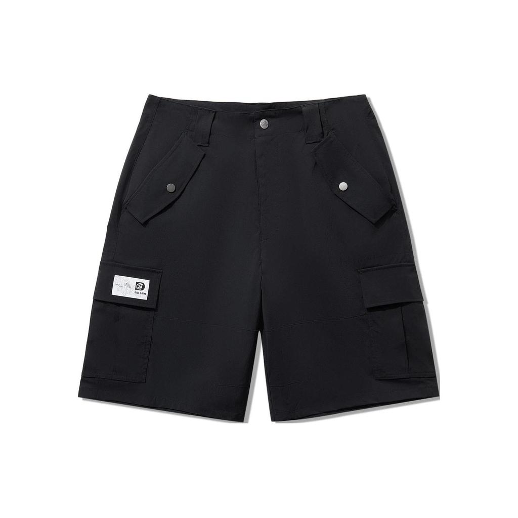 Li Ning Solid Color Mid Waist Comfortable Versatile Loose Casual Shorts Men Shorts Black AKSU219-2