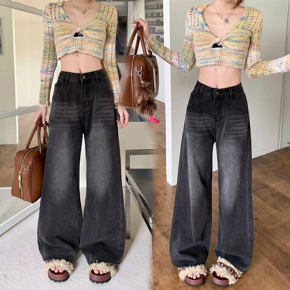 High Waist Y2K Jeans Loose Baggy Denim Pants Simple Cowboy Trousers Streetwear