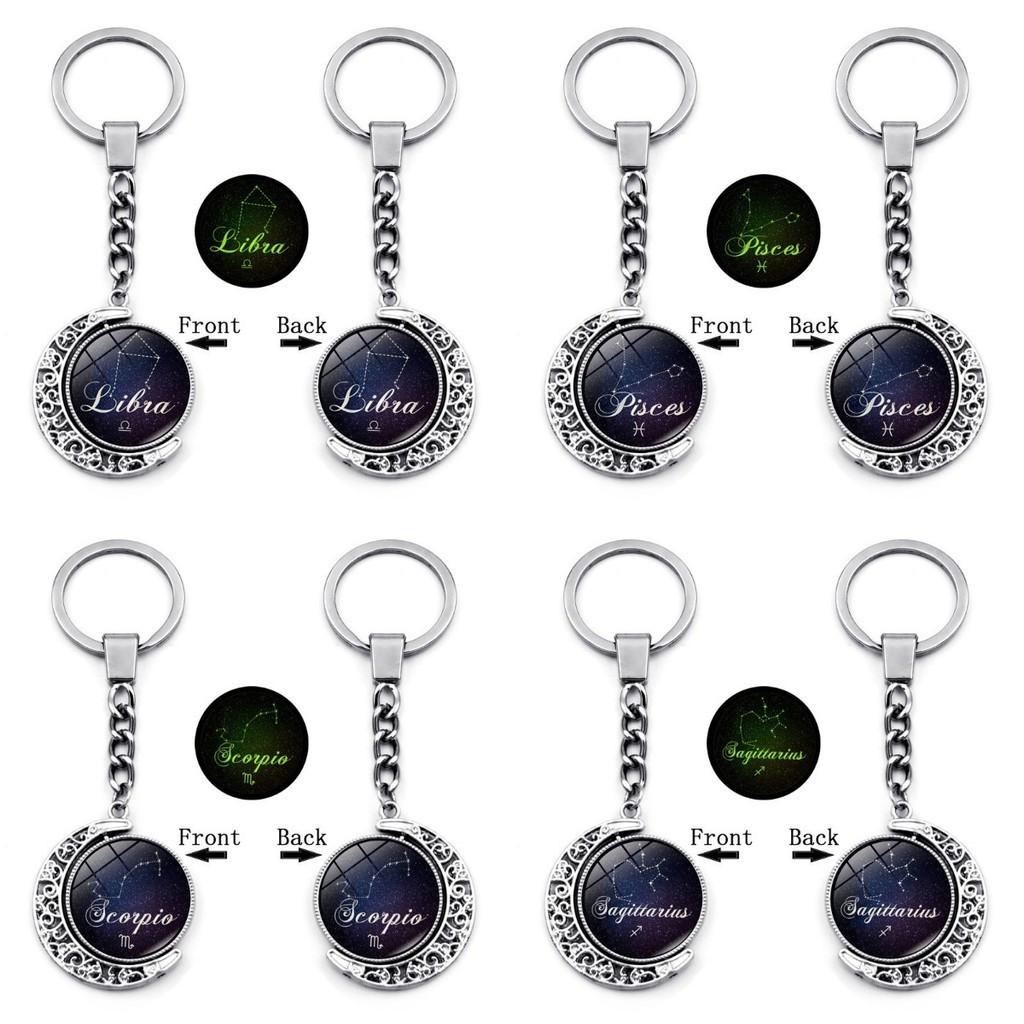 Stunning Zodiac Starry Night Keychain With Luminous Time Gem Moon Pendant