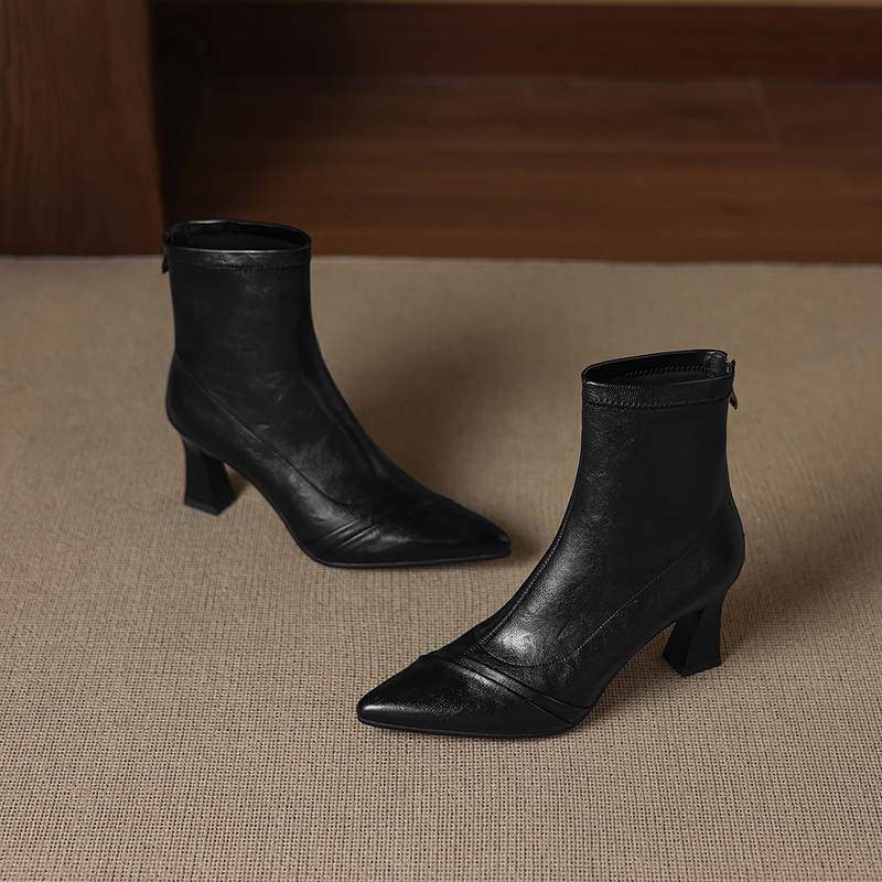 Krazing Pot Microfiber Pointed Toe Thin High Heels Modern Boots Size 42 Zip Plus Size Women Elastic Ankle Boots