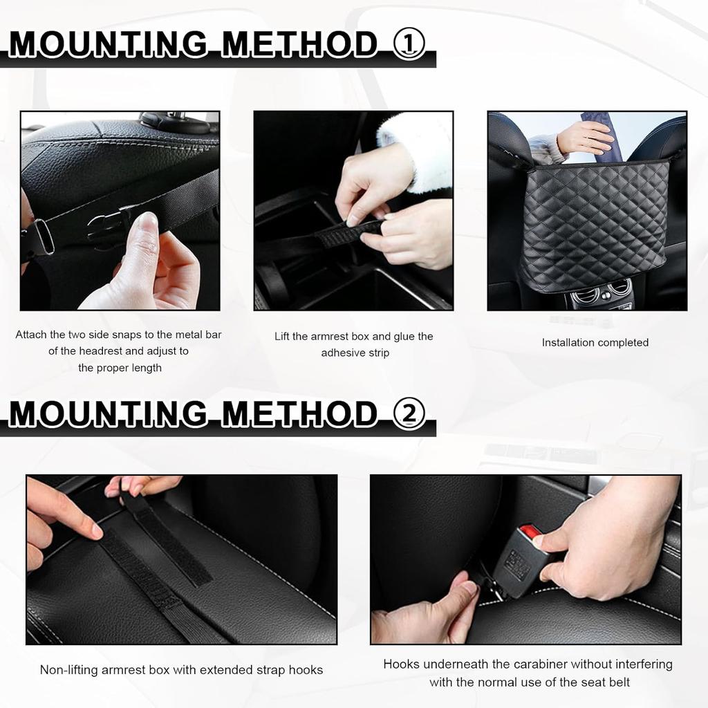 Car Net Pocket Handbag Holder, Large Capacity Automotive Purse Holder Organizer Between Two Seats, Leather Seat Storage Holders Barrier of Backseat