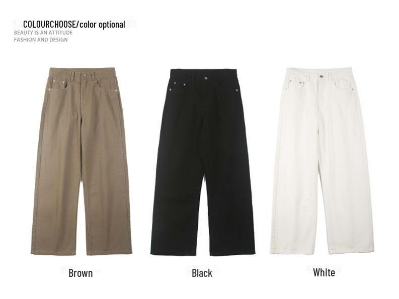 LKTM Men's Versatile Wide-Leg Solid Color Jeans - High-End, Relaxed Fit Casual Pants