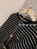 2218 Embroidered Brushed Striped Mid-Length T-Shirt - Early Spring 2023 Edition for Women