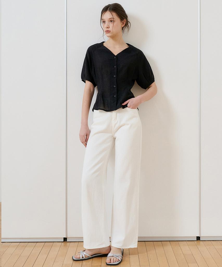 BIBYSEOB Heart Neck Raglan Blouse Black [T52]