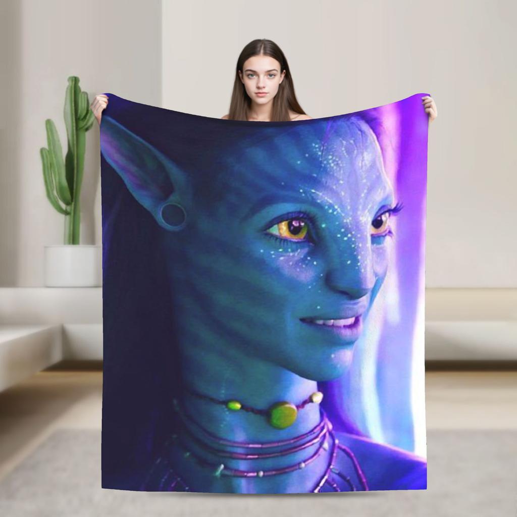 Avatars Blue Na'vi Neytiri Poster Bedding Throws Soft Comfy Blanket For Couch Chair Plane Travel Flannel Bedspread Bed Cover