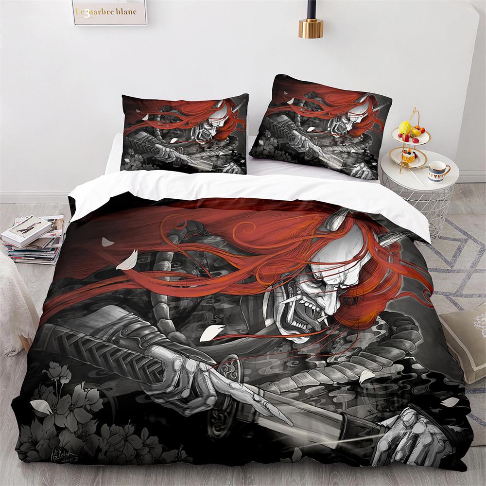 Japanese-Style Bedding Set Ukiyo-e Theme Comforter Cover Sea Wave Red Sun Pattern Decor Duvet Cover For Kids Teen King Full Size