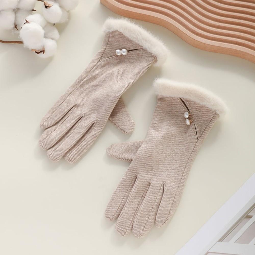 

Велоперчатки с сенсорным экраном, непродуваемые варежки, модные теплые перчатки, женские бежевый