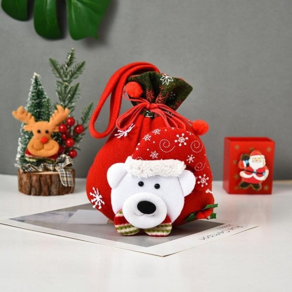 Cute Drawstring Closure Christmas Gift Bag Flannel Santa Snowman Candy Gift Bag Candy Pouch Santa Gift Bag Children Gift