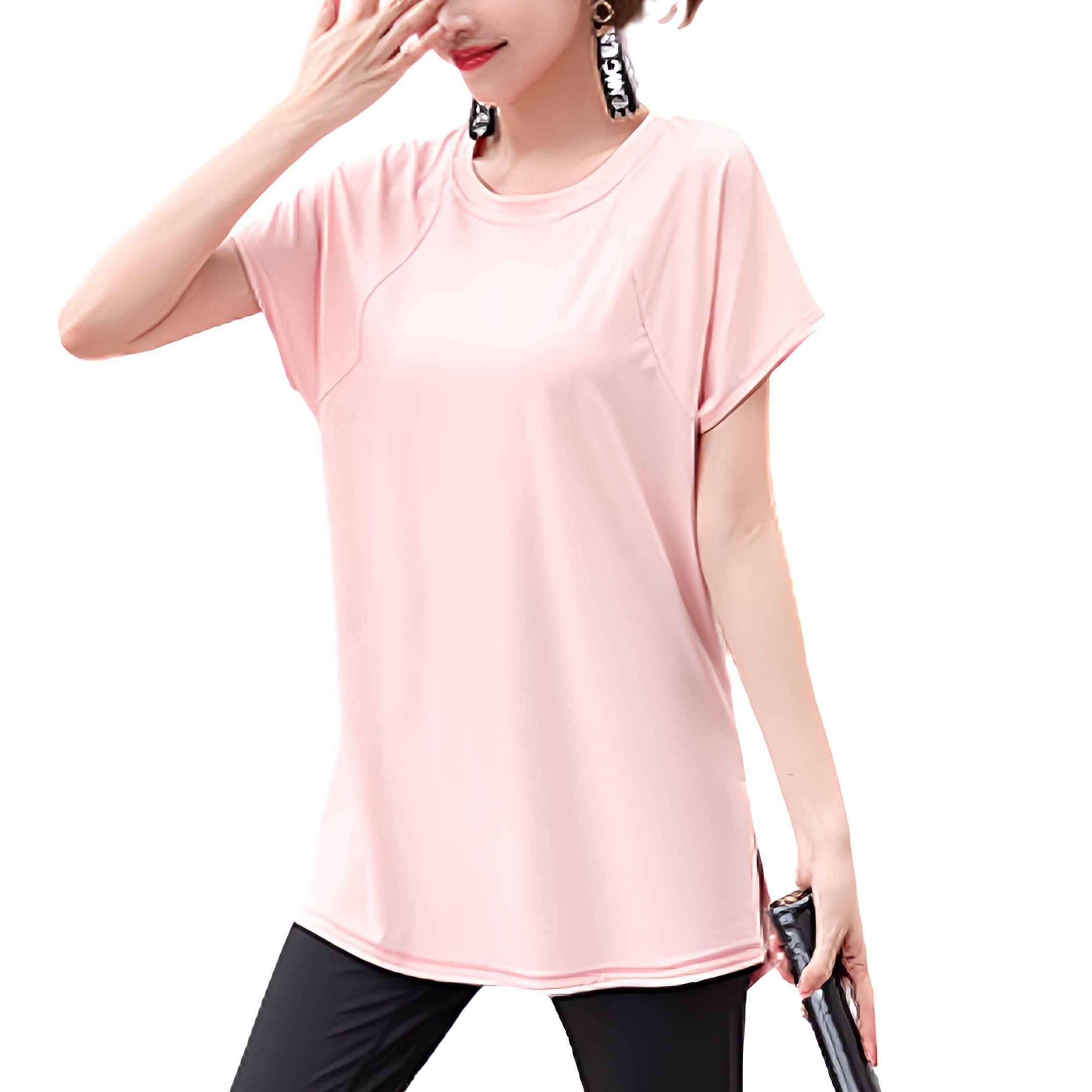 

vimare Шорты для йоги Длинные Свободные Идеально подходят для и Женский Топ, Рукав, Длина, Подчеркивающий фигуру, Милый, Стильный, Посадка, Спорт, Пилатес, Быстросохнущий, Влагоотводящий розовый