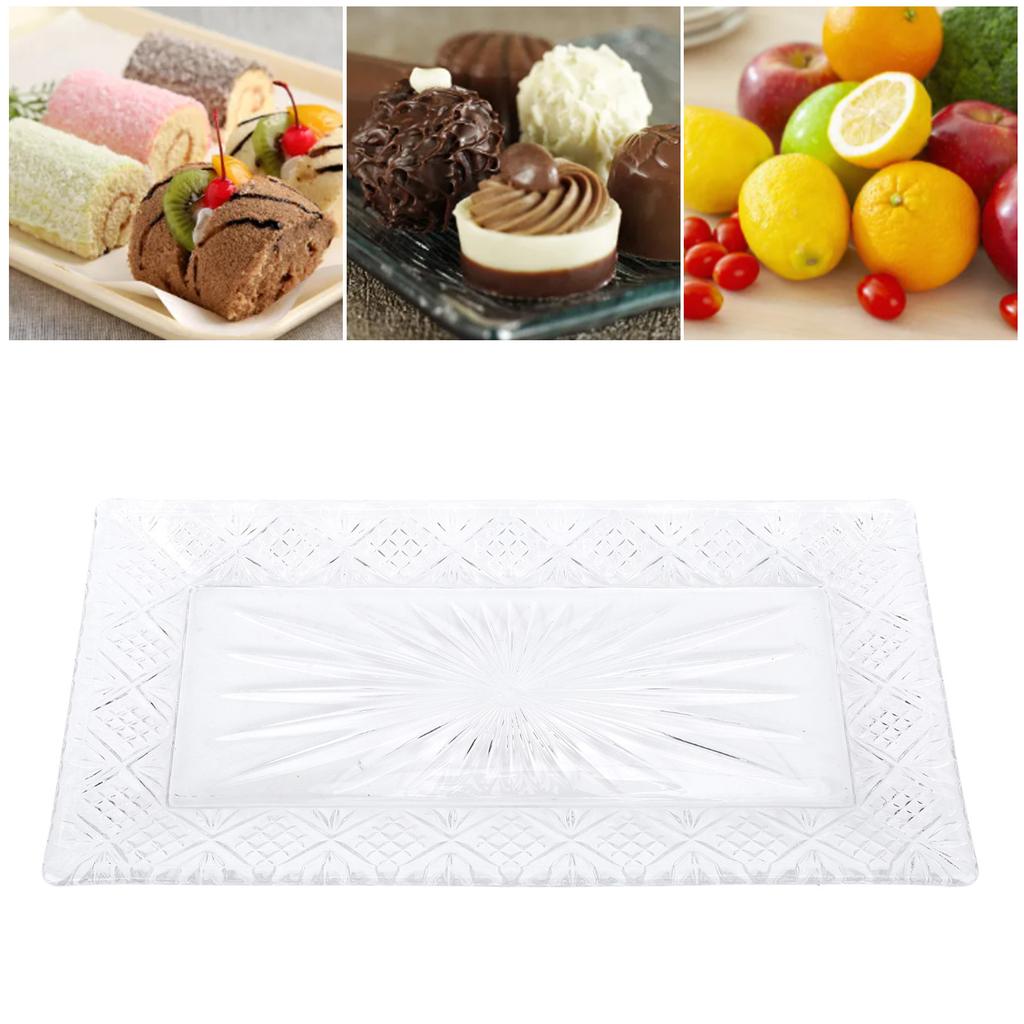 Serving Tray Rectangle Glass Platter Elegant Ample Capacity Stable Pattern Serving Dish for Dinner P