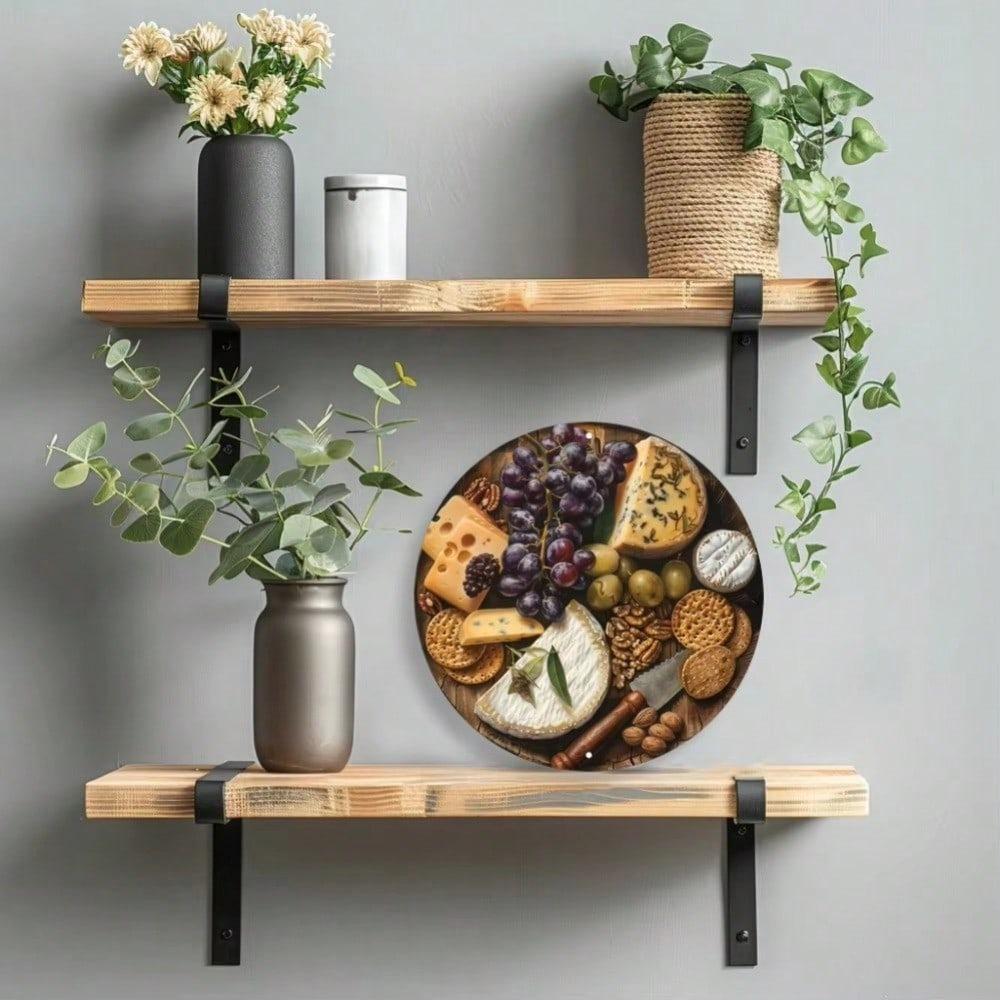 Metal Wall Art Round Cheese Tray Home Decor Kitchen Wall Hanging Gift