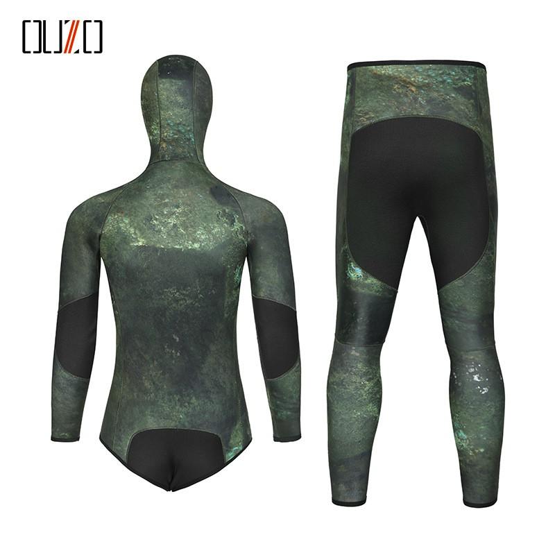 Mens 3.5mm Neoprene Separate Wetsuit Diving Snorkeling Surfing Winter Swimming Camo Green Hooded