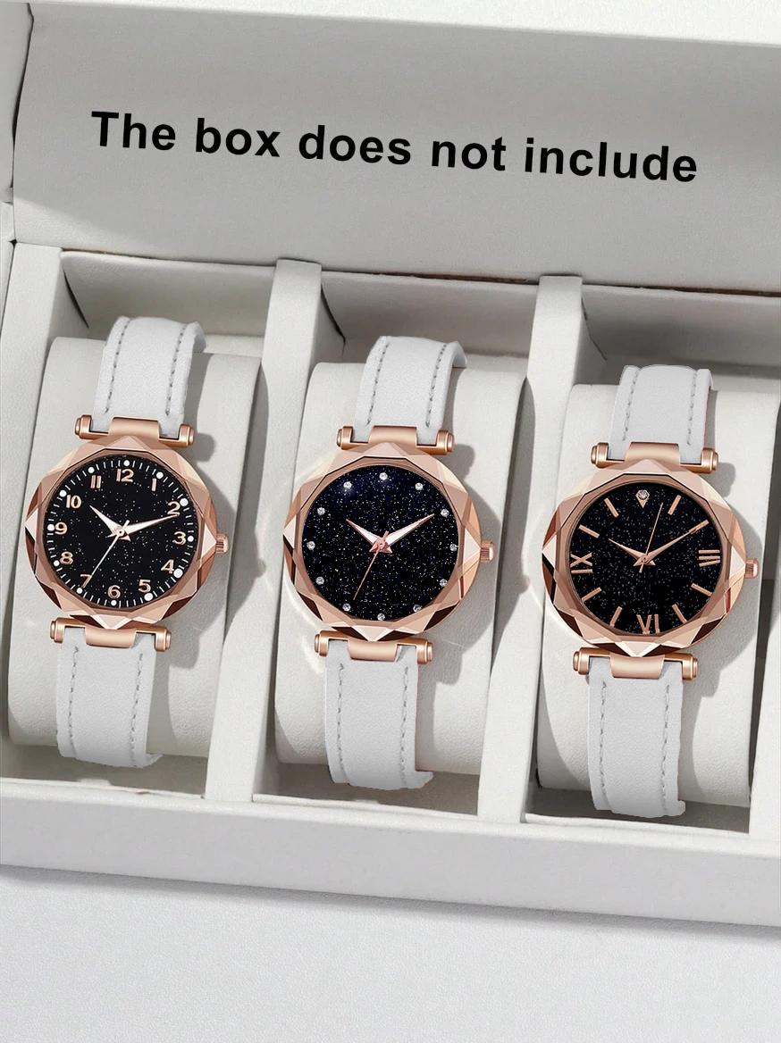 

Simple and Fashionable Round Alloy Dial Leather Strap Women s Quartz Watch 3-Piece Set for Christmas and Thanksgiving Gifts белый