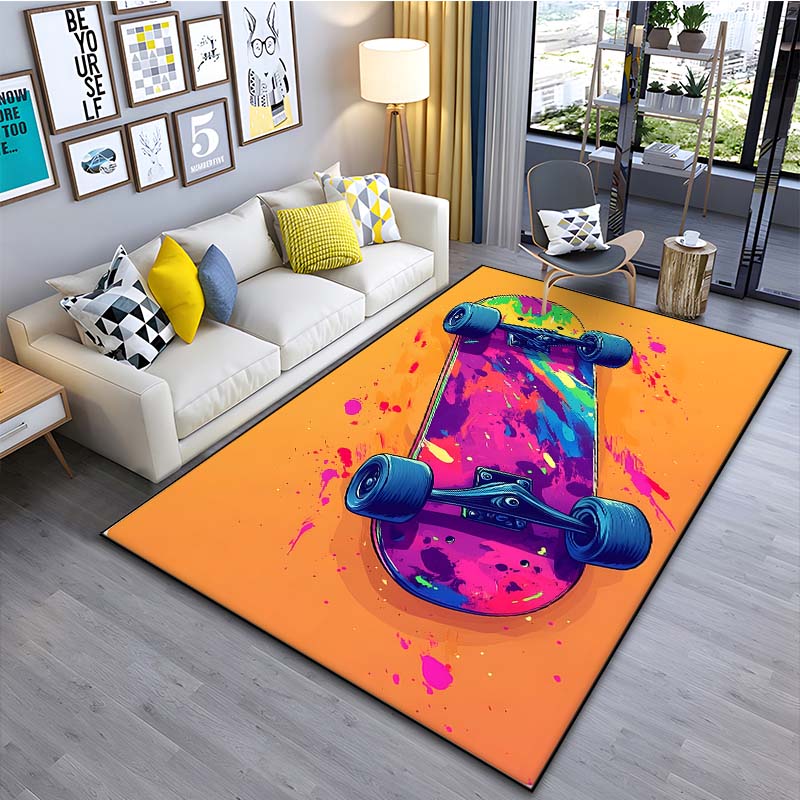 Drawing Ideas Colorful Skateboard Patter Carpet for Living Room Bedroom Bedside Bathroom Floor Mat Area Rug Sofa Mat Home Decor