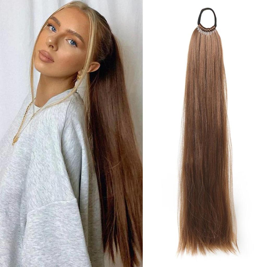 Synthetic Ponytail Extensions Elastic Band Wrap Around Straight Ponytail Extension for Women 24" Long Straight Soft Natural Ponytail
