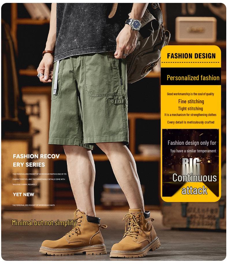 Anyang Men's 2024 Summer Workwear Trend Loose Mid-Length Belted Casual Shorts