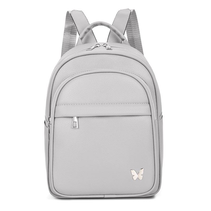 Женский мягкий кожаный рюкзак Butterfly, однотонный рюкзак для путешествий, школьный рюкзак серый