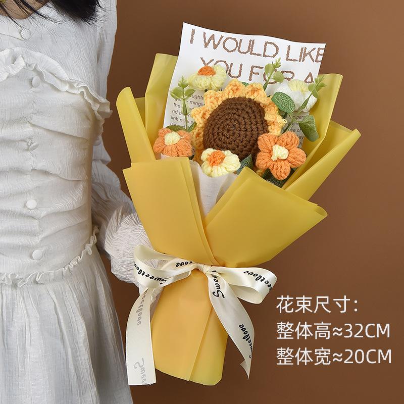 Hand-Knitted Sunflower & Rose Bouquet - with LED Lights & Gift Bag Thanksgiving Gift