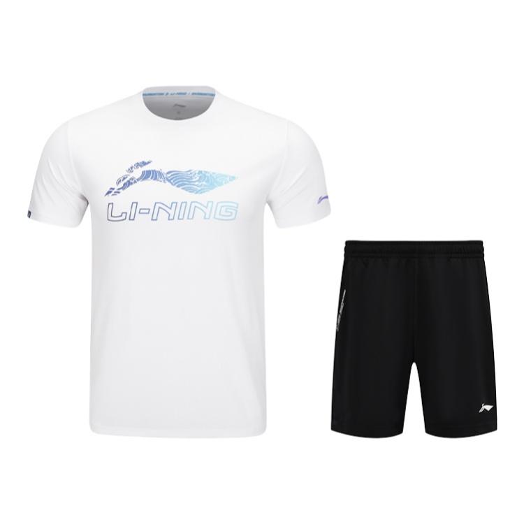 

Li Ning Серия Бадминтон Футболка с коротким рукавом с градиентным логотипом Быстросохнущая Удобный Повседневный Спортивный костюм Унисекс спортивный костюм AHSV055-2+AAPU133-1 3XL