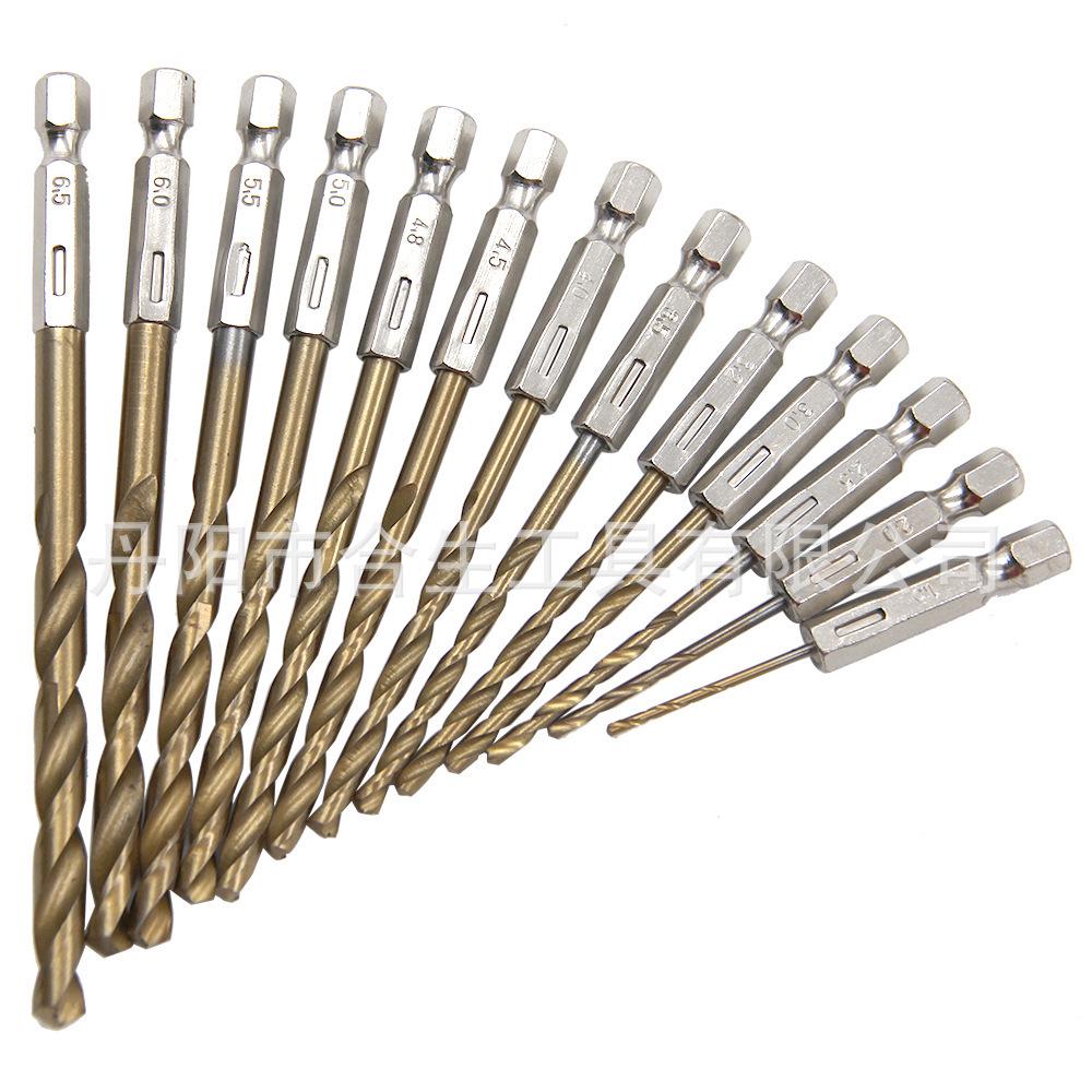 13PC Hexagonal Handle Titanium-Plated Twist Drill Bit Set (1.5-6.5mm) for Electric Drills and Screwdrivers