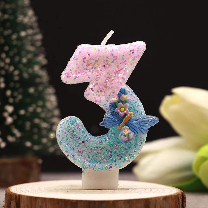 0-9 Number Cake Candles Party Supplies Pink Butterflies Candles Accessories Cake Shop Props Valentine's Anniversary Candles Blue