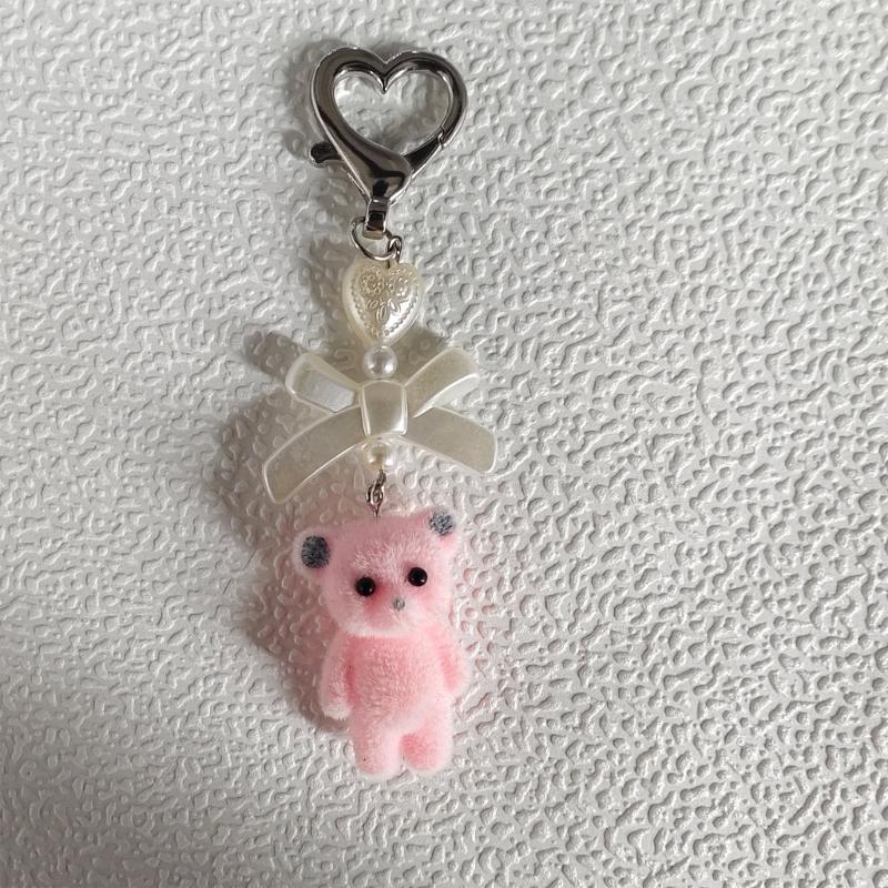 Handmade Bowknot Keychain Bear Cat Pendant Keyring Fashionable Bows Phone Lanyard Ornament Accessory for Keys Bag Purse