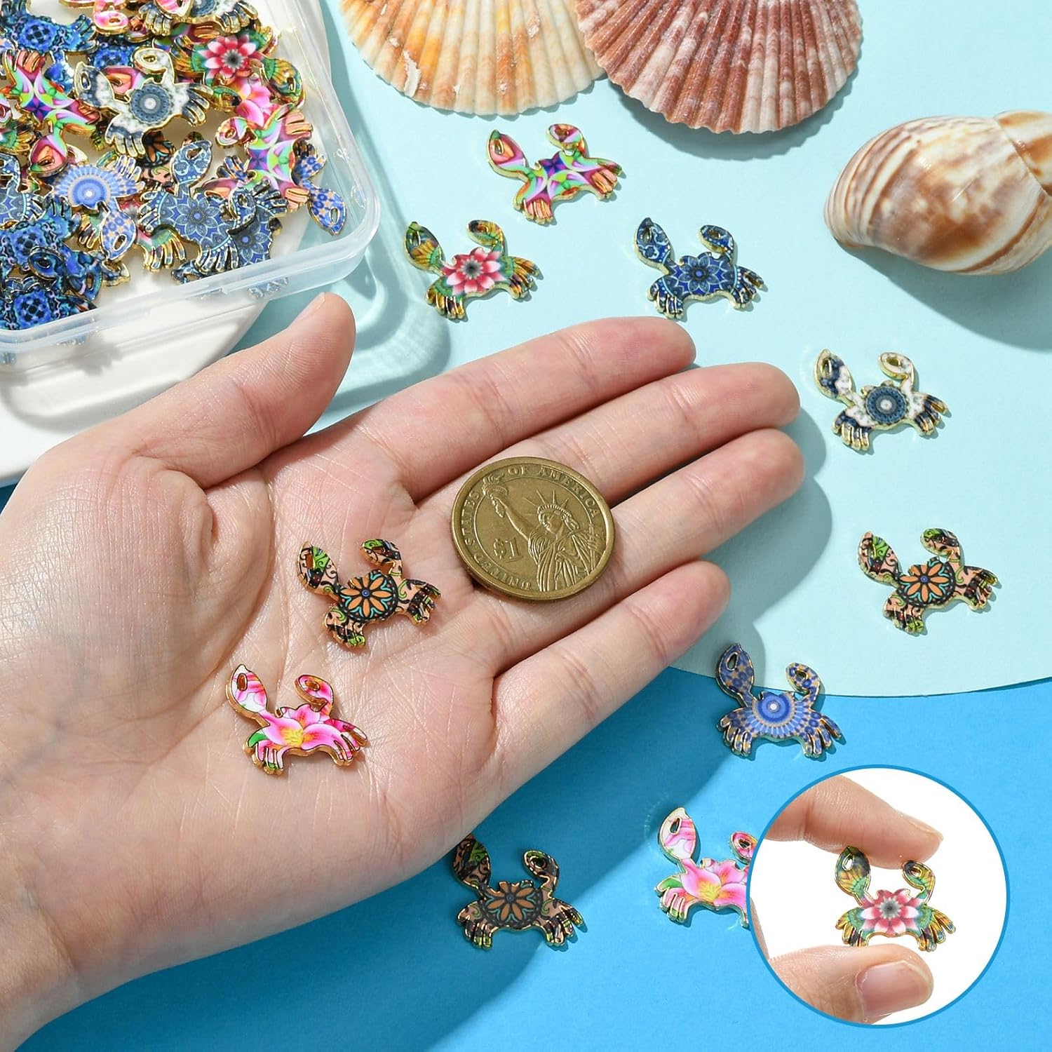 

Ornazy 40 pcs 8 Styles Enamel Crab Charms Colorful Ocean Animal Charms Kawaii Sea Life Charms for DIY Summer Bracelet Necklace Jewelry Making Bulk