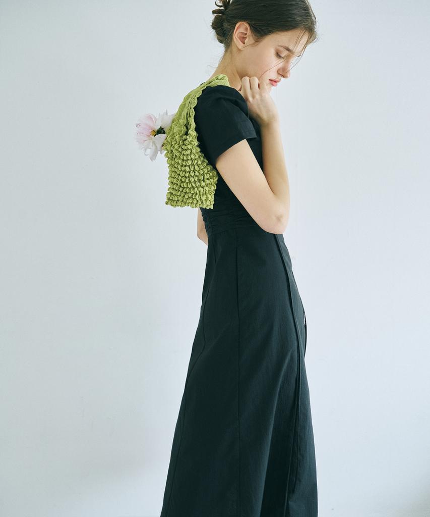 Etmont Neck Cut-Out Shirring Dress Black