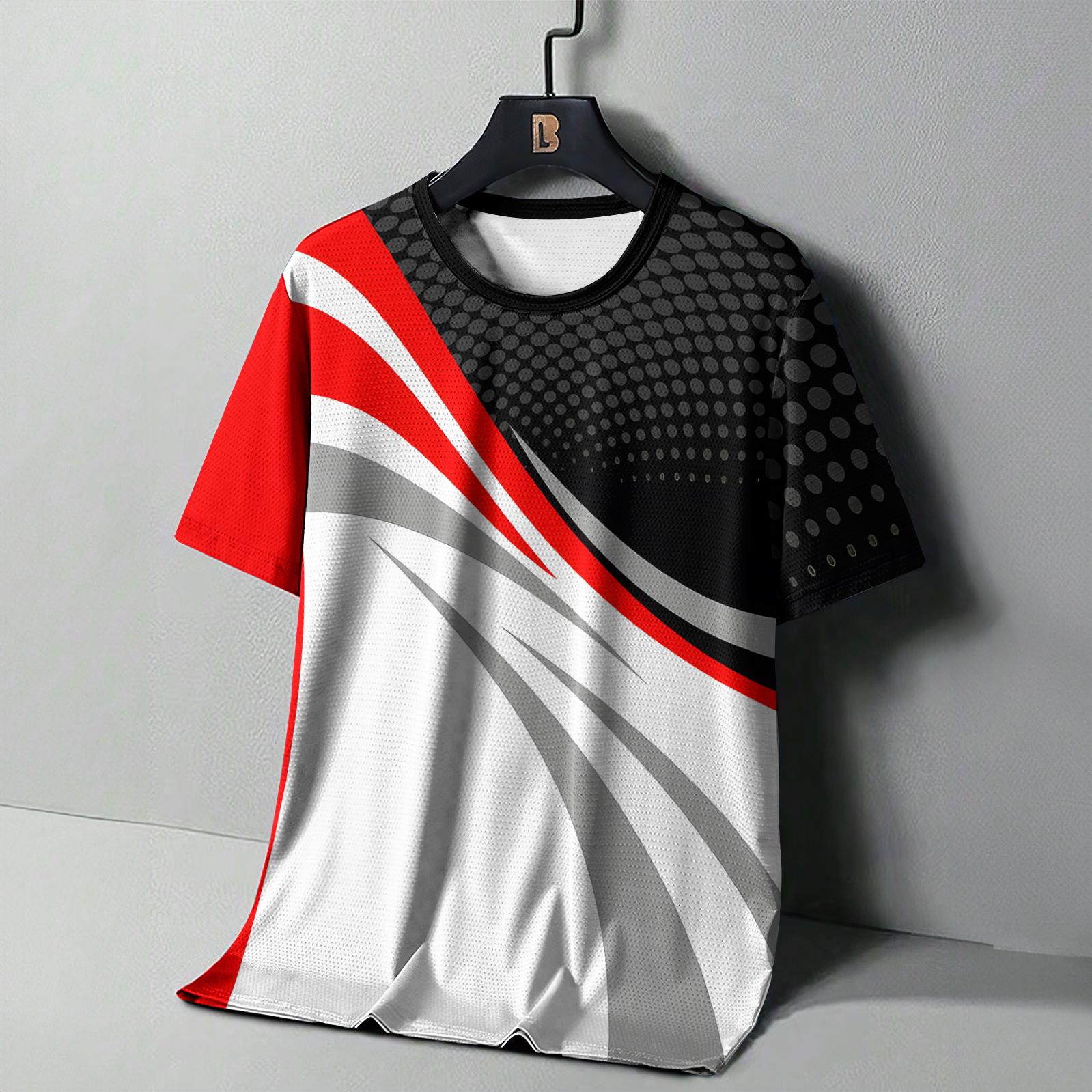 Men s Clothing Quick Drying Trendy Stripe 3D Print Clothing Short Sleeve T-Shirt Outdoor Comforts Running Tops T-Shirts for Men S