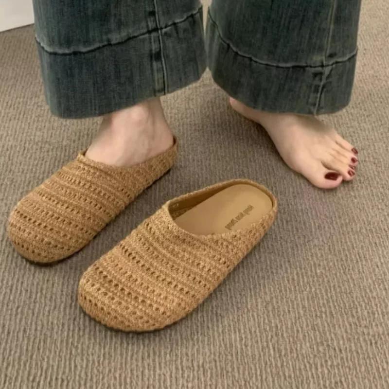 Fashion Women Bohemian Weave Mules Slippers Flats Shoes Hollow Sandals Summer Fashion Beach Shoes Casual Comfort Sandalias Mujer Slides