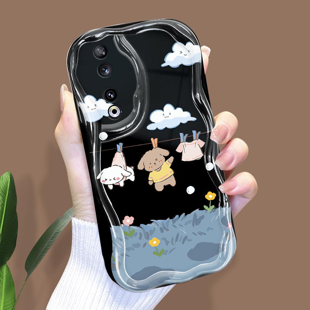 

Милый мультяшный узор, кремовая текстура, мягкий силиконовый чехол с волнистыми краями, чехол для телефона для Huawei Honor Infinix Tecno iPhone Infinix Smart 7 чёрный