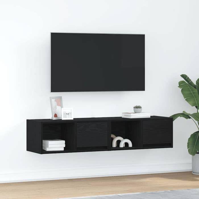 VidaXL Meubles TV 2 pcs chêne noir 60x31x25,5 cm bois d'ingénierie, banc TV, meuble hifi, centre de divertissement, buffet 861439