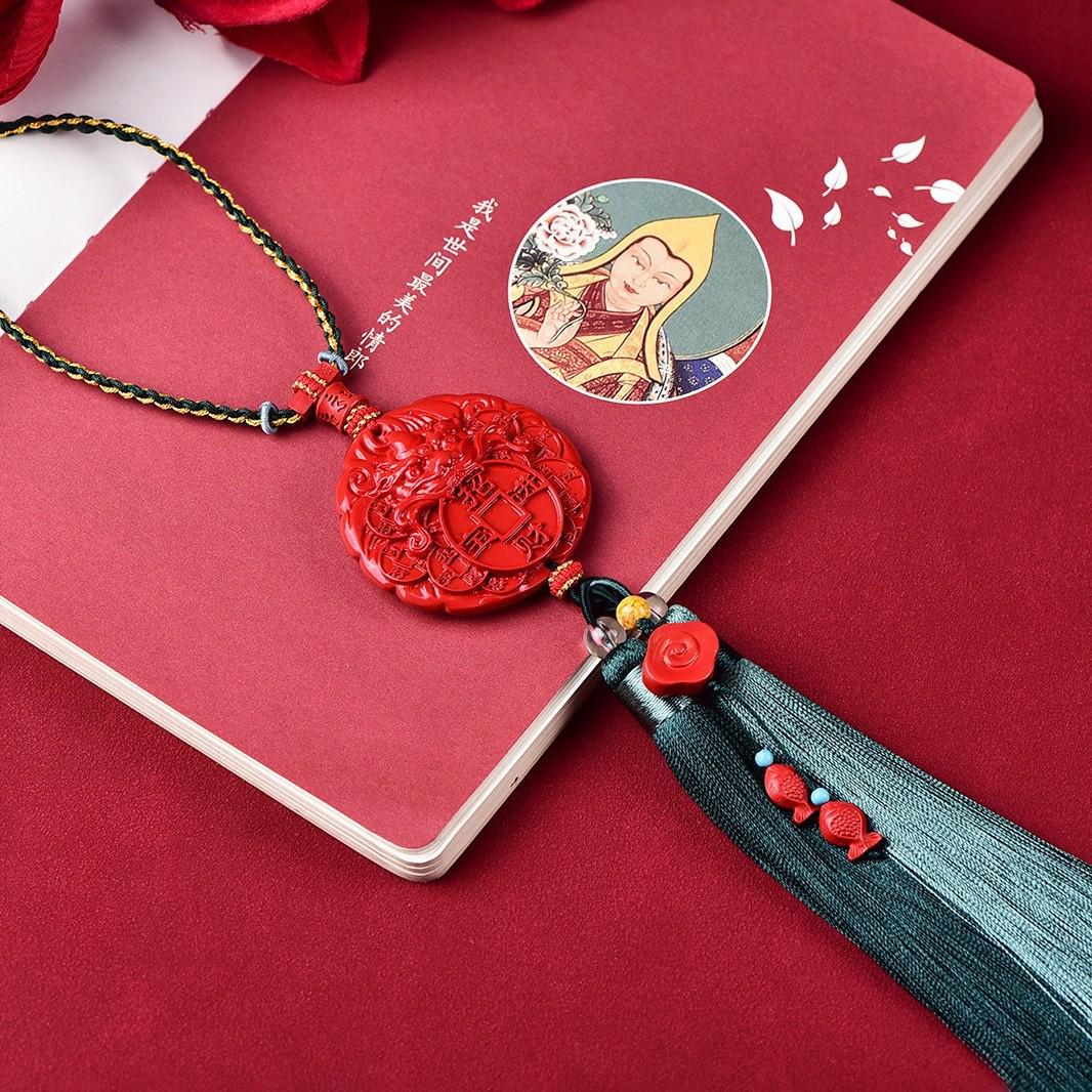 Exquisite Pixiu Cinnabar Red Sand Car Pendant for Safe Travels and Prosperity High Content Cinnabar (75%-80%)