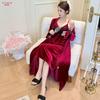 New Velvet Autumn and Winter Golden Velvet Pajamas Women's Sexy Suspender Robe Set Lace Lace with Chest Pad Homewear