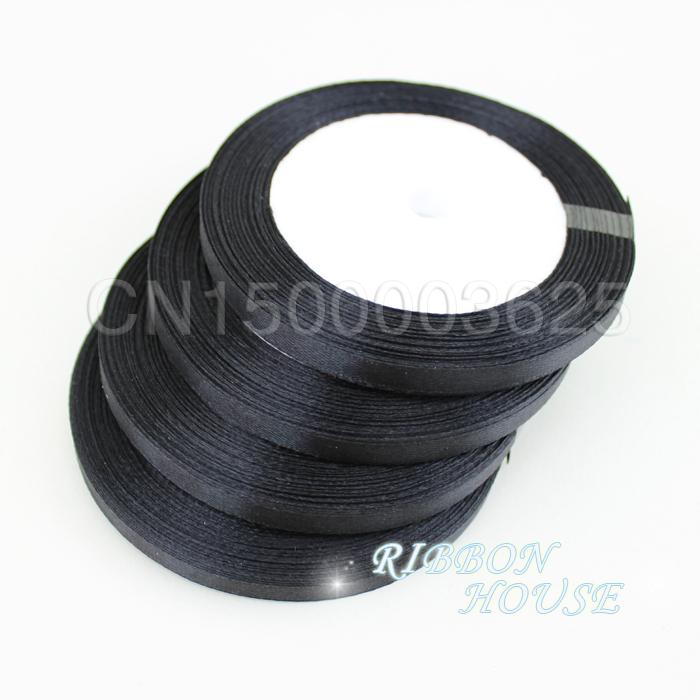 (25 yards/roll) 1/4" (6mm) Black Single Face Satin Ribbon Webbing Decoration Gift Christmas Ribbons