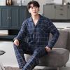 Pure Cotton Men's Pajamas Long-sleeved Suit Spring and Autumn Plus Size Youth Loungewear Autumn and Winter Plaid New Autumn Models