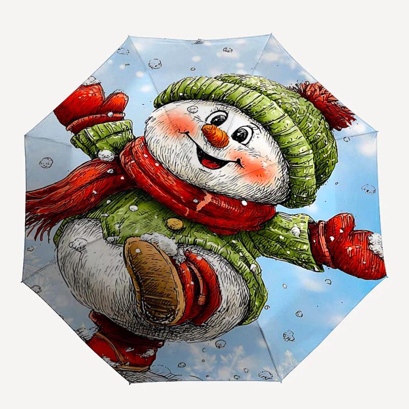 1pc Snowman Winter Wonderland Umbrella: Automatic Opening & Closing, Foldable Design, Outdoor, Festive Gift for Fans, Travelers, Daily Use.K001