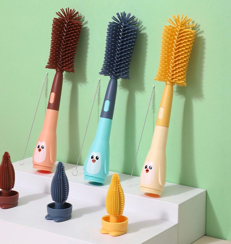 High Quality Household Silicone Manual Soft Baby Bottle Cleaning Brush Set